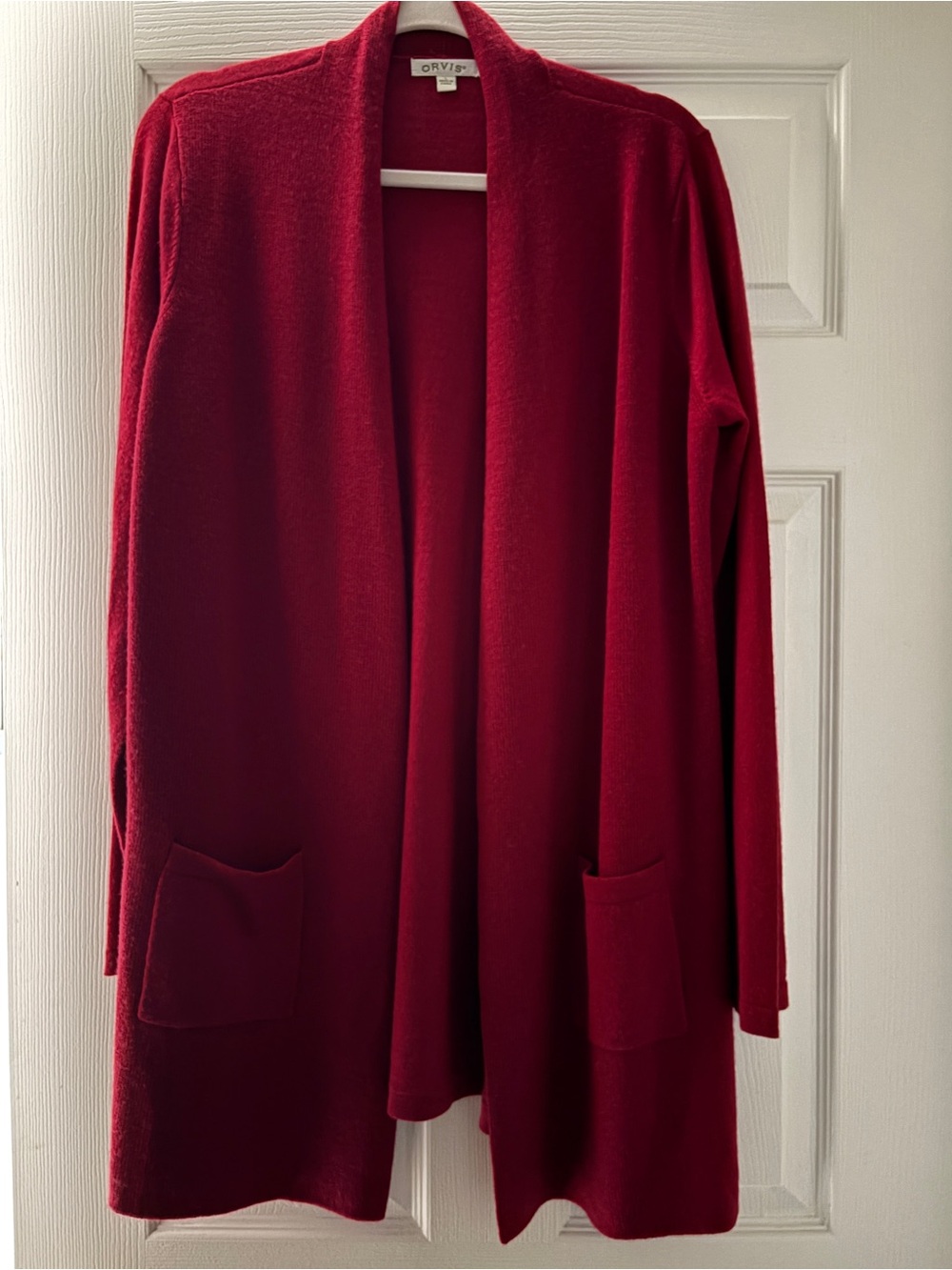 Orvis Women's Open-Front Deep Red Cardigan with Pockets #402